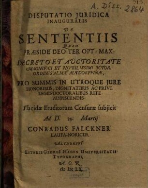 Disputatio Iuridica Inauguralis De Sententiis