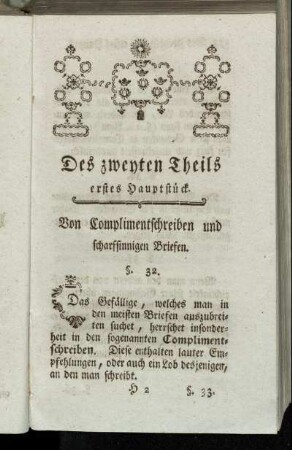 Erstes Hauptstück. Von Complimentschreiben und scharfsinnigen Briefen.