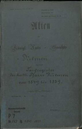 Kirchenbuchduplikat der katholischen Gemeinde in Dülmen (G 1849-1859). (Gemeinde: Dülmen, katholische Gemeinde)