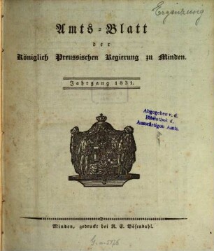 Amtsblatt der Regierung Minden. 1831