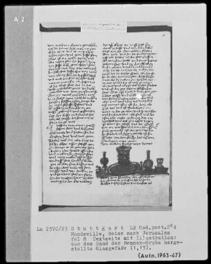 Jean de Mandeville, Reise nach Jerusalem — Glasgefäße, Folio 8recto
