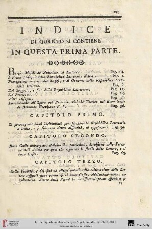 Indice di quanto contiene in questa prima parte