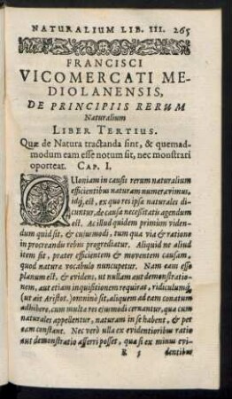 Francisci Vicomercati Mediolanensis, De Principiis Rerum Naturalium Liber Tertius.