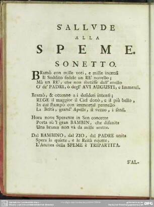S´Allude Alla Speme. Sonetto
