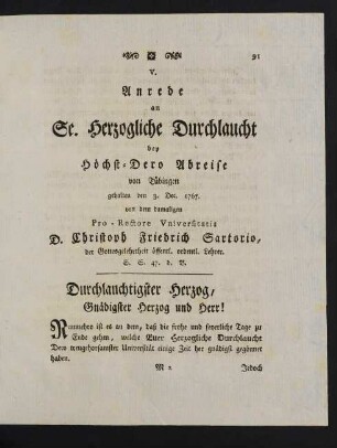 91-96, V. Anrede an Sr. Herzogl. Durchlaucht bey Höchst-Dero Abreise