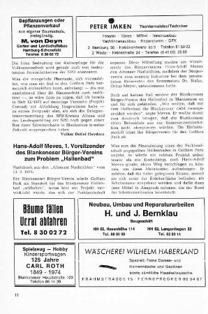 Hans-Adolf Meves, 1. Vorsitzender des Blankeneser Bürger-Vereins zum Problem "Hallenbad"