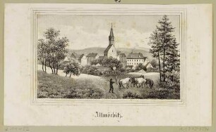 Ortsansicht von Altmörbitz (Kohren-Sahlis-Altmörbitz) zwischen Leipzig und Chemnitz mit der Kirche, aus Sachsens Kirchen-Galerie von Hermann Schmidt, Bd. 6, 1841