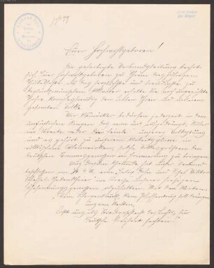 Felix Dahn (1834 - 1912) Nachlass: Brief des Bundes der Germanen, Verband "Teja" in Kornneuburg an Felix Dahn - BSB Ana 580 Bund der Germanen, Verband Teja in Kornneuburg