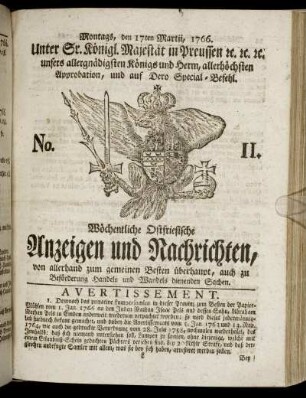 No. 11. Montags, den 17ten Martii, 1766.