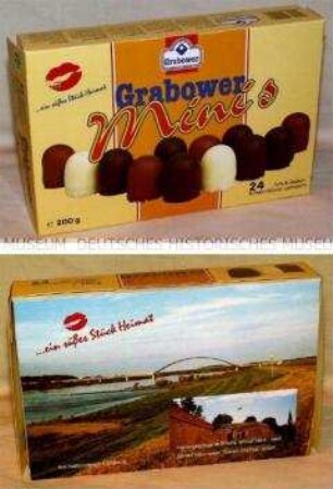 Schaumküsse "Grabower Mini's, 24 Schokoladen-Schaumküsse, gemischt", originalverschlossener Karton, ohne Inhalt