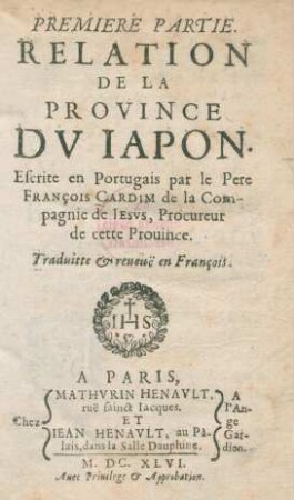 Premiere Partie. Relation de la Province du Japon