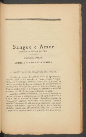 Sangue e amor : Romance. Primeira parte: Entre a paz das montanhas