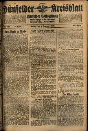 Erste Ausgabe vom Montag, den 09. Dezember 1935.