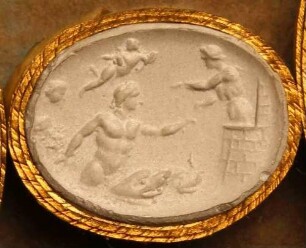 Der zu Hero schwimmende Leander, über ihm fliegt Cupido (Daktyliothek, Das Alterthum nach Lippert und Visconti)