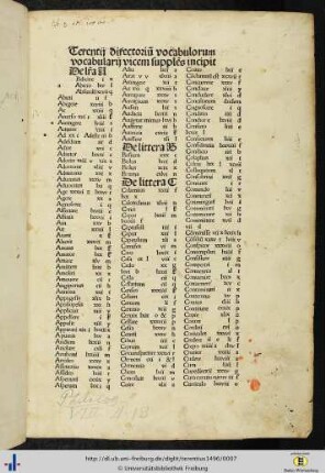Terentii directorum vocabulorum vocabularii vicem supplens incipit.