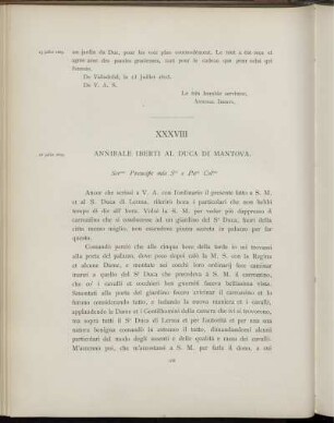 XXXVIII. Annibal Iberti au duc de Mantoue. Valladolid, 18 juillet 1603
