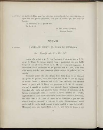 XXXVIII. Annibal Iberti au duc de Mantoue. Valladolid, 18 juillet 1603