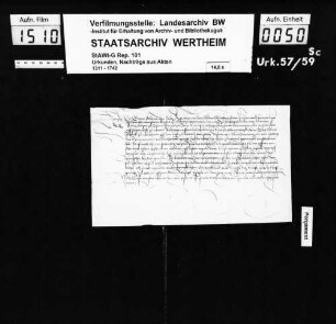 Graf Alwig von Sulz, Hofrichter zu Rottweil, verkündet, dass Peter Bastian von Oberehnheim auf Klage des Klaus Storck von Wertheim in die Acht des Hofgerichts Rottweil gelegt wurde.