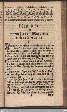 Register der vornehmsten Materien dieser Nachrichten