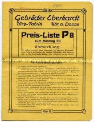 Preisliste P8 zum Katalog 20