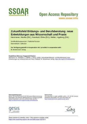 Zukunftsfeld Bildungs- und Berufsberatung: neue Entwicklungen aus Wissenschaft und Praxis
