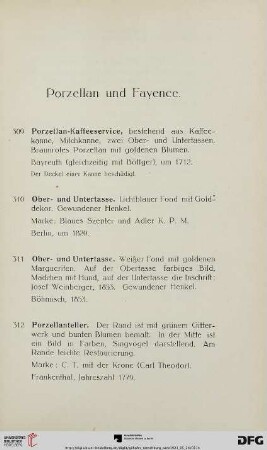 Porzellan und Fayence (Nr.309-412)