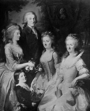 Gruppenportrait der Gräfin Anna Fries mit ihren Kindern