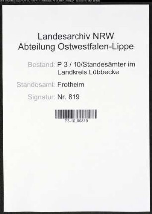 Sterberegister Standesamt Frotheim