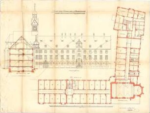 Seidl, Gabriel von; München, Öttingen- / Reitmorstr.; Vinzentinum - Grundriss 2. OG, Westseite (Ansicht m. Schnitt)