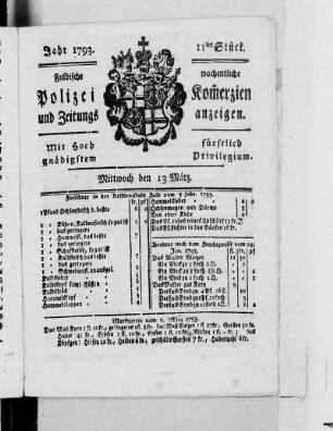 11tes Stück., Ausgabe vom 13. März 1793