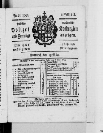 11tes Stück., Ausgabe vom 13. März 1793