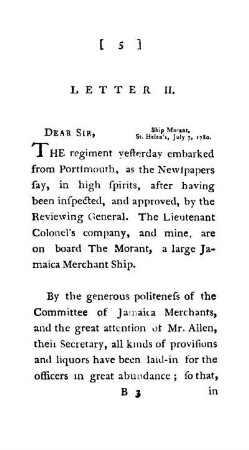 LETTER II. - Ship Morant, St. Helen's, July 7, 1780