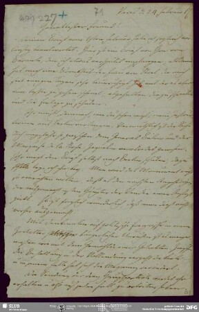 Eigenh. Brief von August Wilhelm von Schlegel an Christian Friedrich Tieck, Paris, 24.02.1817
