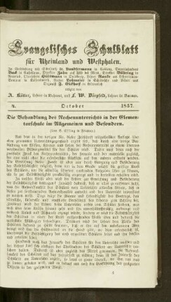 ¬Die¬ Behandlung des Rechenunterrichts in der Elementarschule im Allgemeinen und Besondern