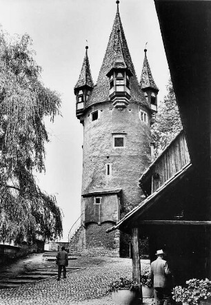 Lindau am Bodensee. Ansicht des 1380 errichteten Diebsturm. Aufgenommen 1955