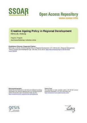 Creative Ageing Policy in Regional Development