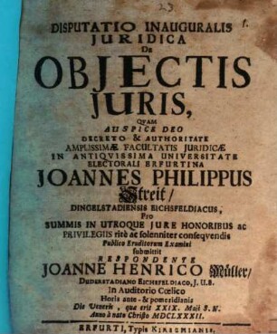 Disp. inaug. iur. de obiectis iuris