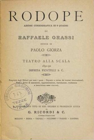 Rodope : azione coreografica in 6 quadri ; Teatro alla Scala, 1891 - 92