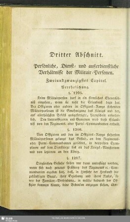 Dritter Abschnitt. Persönliche, Dienst- und außerdienstliche Verhältnisse der Militair-Personen