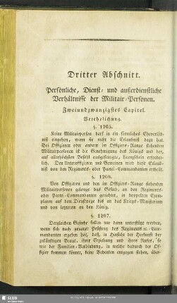 Dritter Abschnitt. Persönliche, Dienst- und außerdienstliche Verhältnisse der Militair-Personen