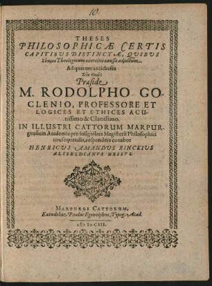 Theses Philosophicae Certis Capitibus Distinctae