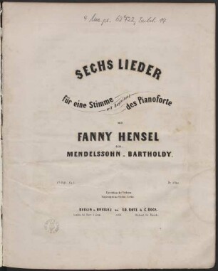 Sechs Lieder für eine Stimme mit Begleitung des Pianoforte : op. 1