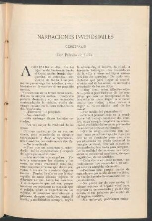 Narraciones inverosímiles. : Cerebralis.