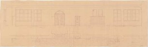 Fischer, Theodor; Würzburg, Münsterplatz; Sparkasse - Ostwand des Sparkassenraumes (Grundriss, Ansicht m. Schnitt)