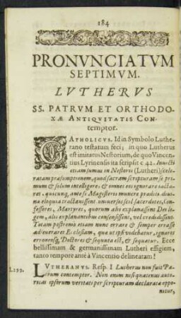 Pronunciatum Septimum. Lutherus SS. Patrum Et Orthodoxae Antiquitatis Contemptor.