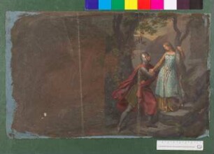 Ölskizze zu Agnes von Staufen und Heinrich von Braunschweig bei Burg Stahleck am Rhein