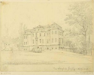 Das Schloss in Gaußig südwestlich von Bautzen in der Oberlausitz, Eingangsfassade von Süden