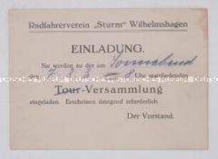 Einladung des Radfahrervereins "Sturm" zu einer Versammlung