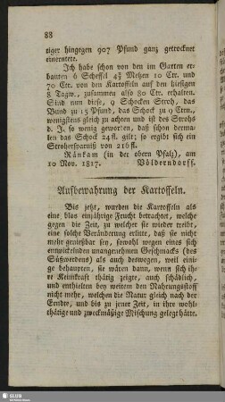 Aufbewahrung der Kartoffeln