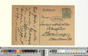 Postkarte an Gustav Schiefler